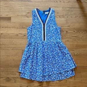 Vineyard Vines Blue Floral Tiered Girls' Dress with Embroidered Trim
